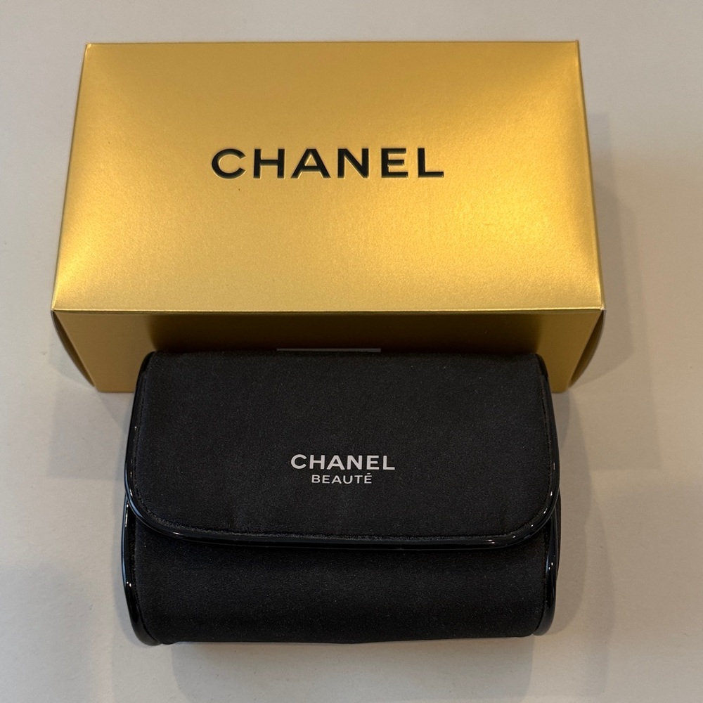 CHANEL Black Beauty Pouch with Gold Box